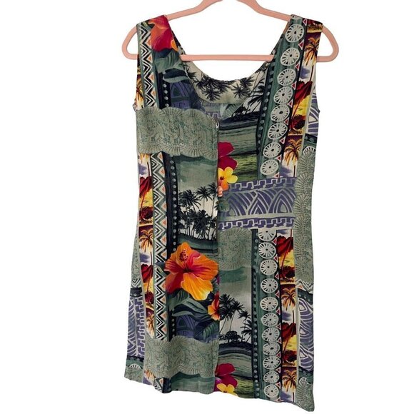 Jams World Dress Womens Size 7 Vintage Hawaiian Floral Rayon Green Made In USA - Picture 7 of 9